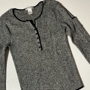 Vtg Reference Point 1/4 Button Henley Knit Sweater Size M Gray Sleeve Pocket Top